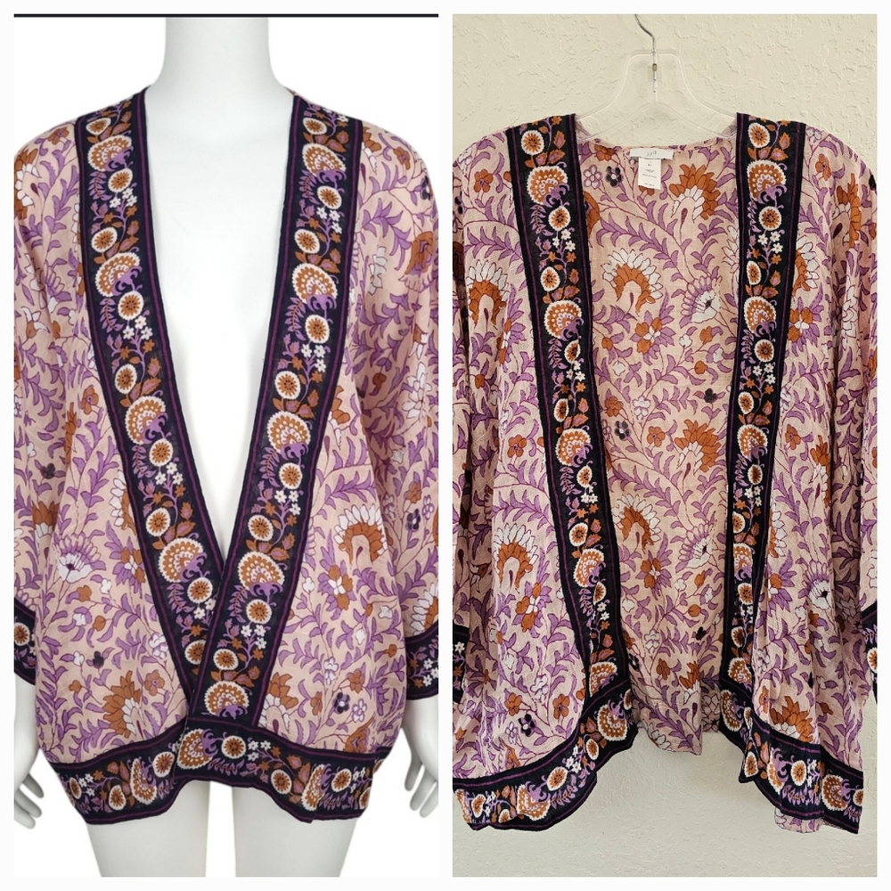 J.Jill Floral Kimono Cardigan with Purple Accents.